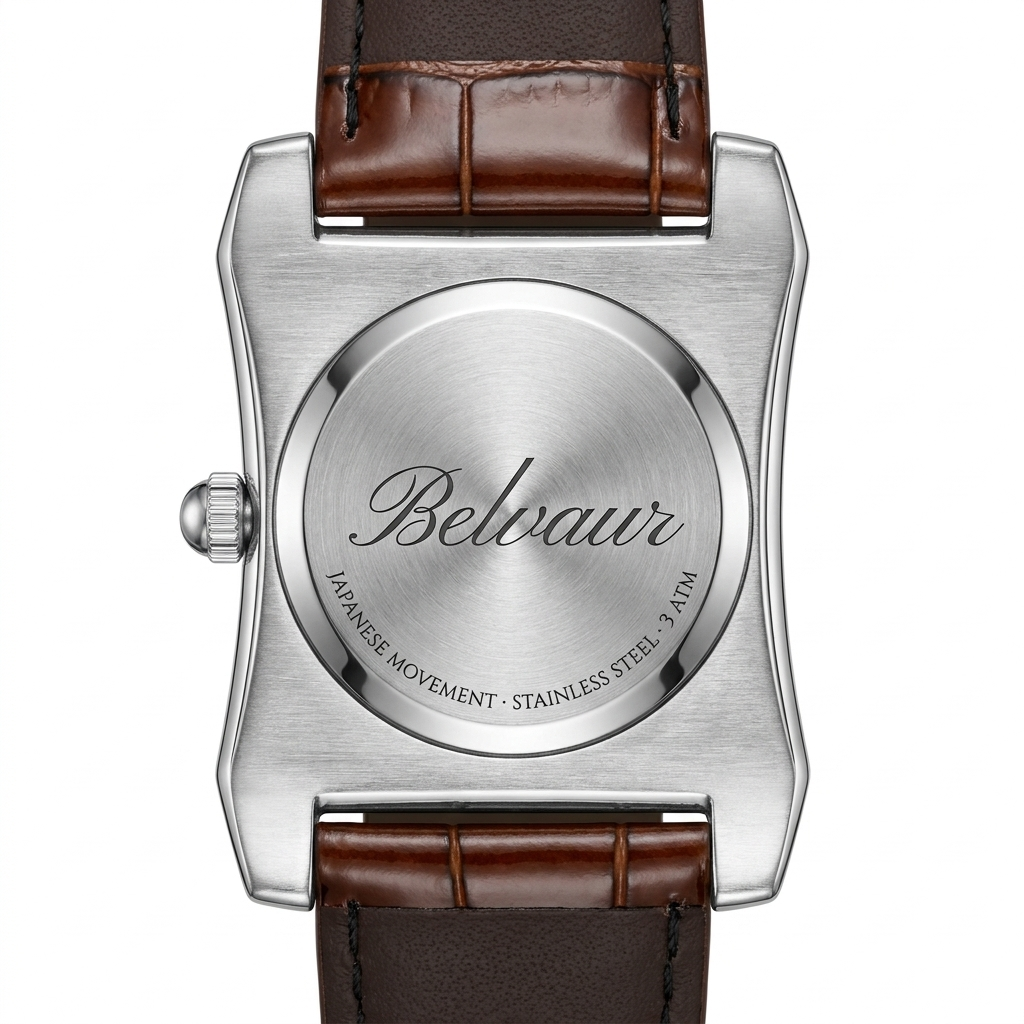 Belvaur Guichet — caseback with Pinyon Script engraving